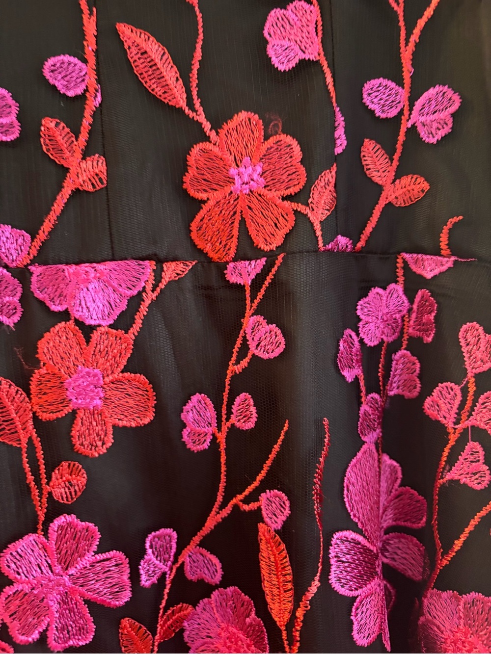 Newish, Boston Proper, Size 2, Floral Embroidered Black Mesh A Line Midi Dress - Picture 10 of 14